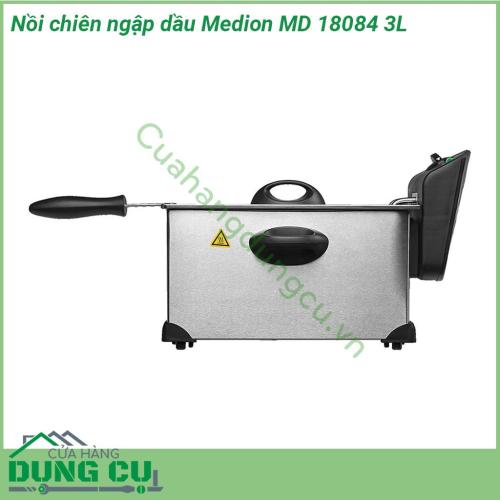 Nồi chiên ngập dầu Medion MD 18084 3L làm từ chất liệu cao cấp an toàn khi chiên Với dung tích 3 lít chiên giòn tan màu đẹp không cần lật dở không bắn dầu không mùi dầu nồng nặc hương vị đậm đà Nồi dễ sử dụng và làm sạch