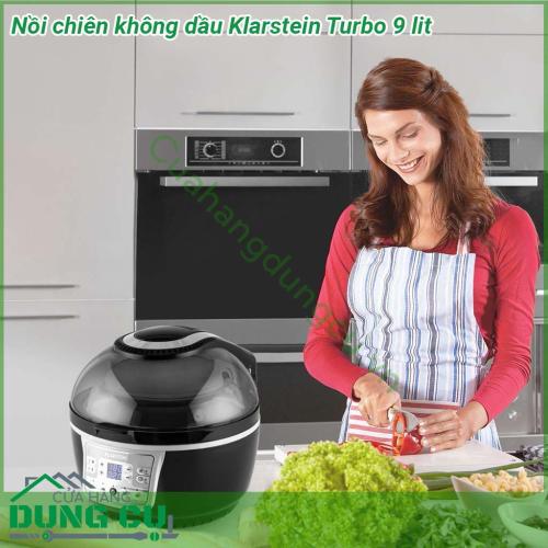 Nồi chiên không dầu Klarstein Turbo 9L kiểu dáng vỏ hình vòm làm bằng nhựa dẻo hai lớp có cửa sổ để xem toàn cảnh 310° Các lớp phủ chống dính của nồi giúp việc làm sạch trở nên đơn giản và hoàn toàn dùng được trong máy rửa chén  