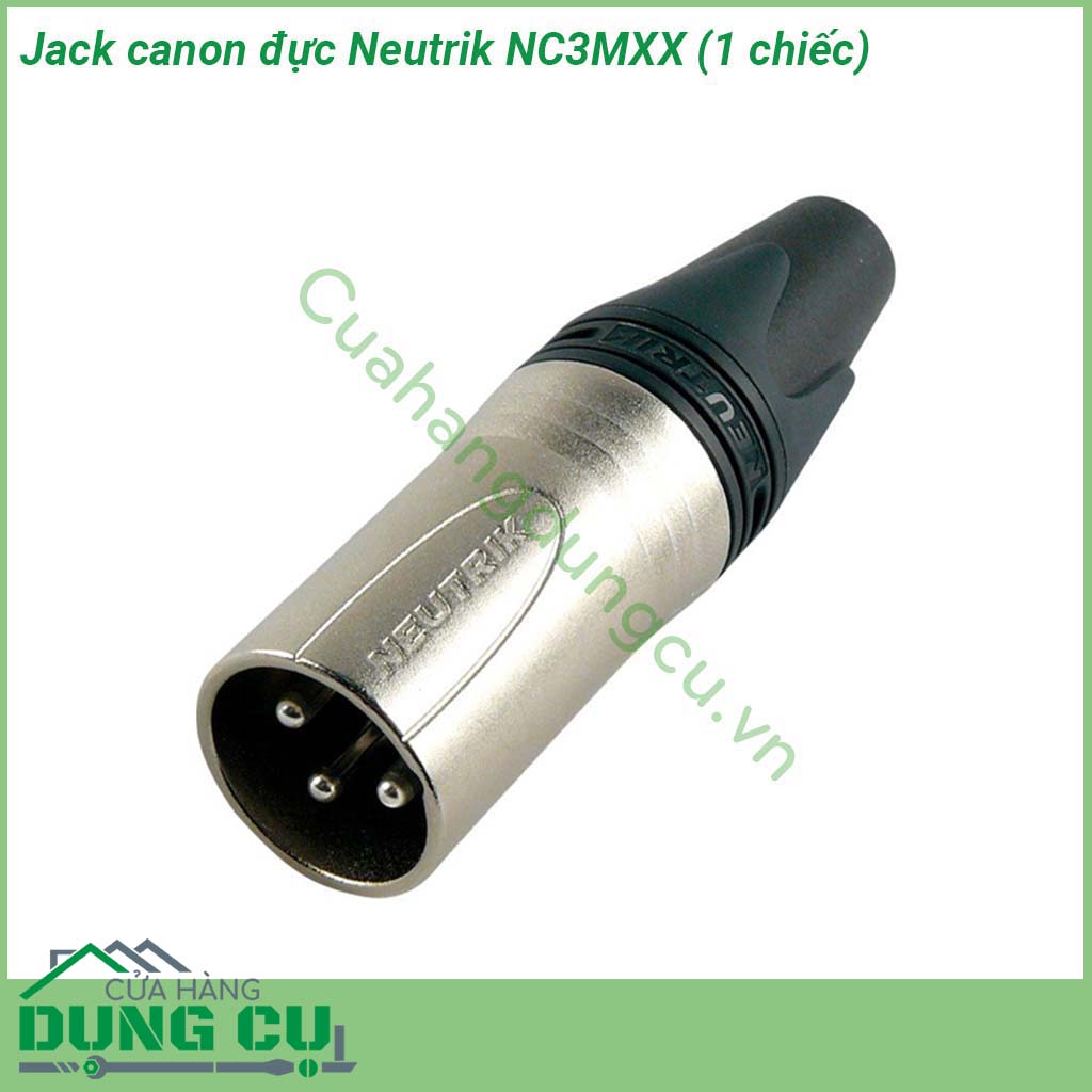 Jack canon đực Neutrik NC3MXX thiết kế thân giắc bằng kim loại - đuôi bằng nhựa bền bỉ khi rút ra và cắm vô trong thời gian dài Đảm bảo chất lượng tín hiệu kết nối đạt chuẩn  