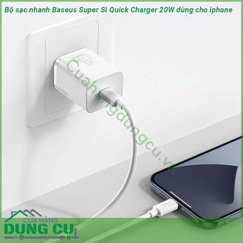 Bộ sạc nhanh Baseus Super Si Quick Charger 20W dùng cho iPhone 12 iP11 XS Max nhỏ gọn trọng lương nhẹ kiểu dáng thiết kế sang trọng đẹp mắt  Cơ chế bảo vệ thông minh tự động ngắt sạc khi sạc đầy bảo đảm an toàn tuyệt đối cho thiết bị và người sử dụng