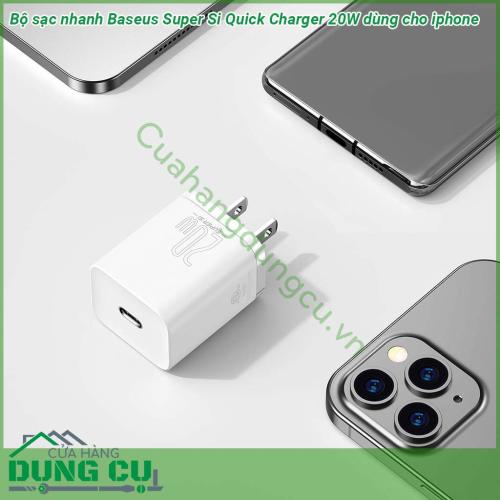 Bộ sạc nhanh Baseus Super Si Quick Charger 20W dùng cho iPhone 12 iP11 XS Max nhỏ gọn trọng lương nhẹ kiểu dáng thiết kế sang trọng đẹp mắt  Cơ chế bảo vệ thông minh tự động ngắt sạc khi sạc đầy bảo đảm an toàn tuyệt đối cho thiết bị và người sử dụng