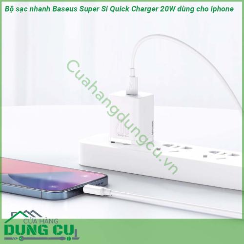 Bộ sạc nhanh Baseus Super Si Quick Charger 20W dùng cho iPhone 12 iP11 XS Max nhỏ gọn trọng lương nhẹ kiểu dáng thiết kế sang trọng đẹp mắt  Cơ chế bảo vệ thông minh tự động ngắt sạc khi sạc đầy bảo đảm an toàn tuyệt đối cho thiết bị và người sử dụng