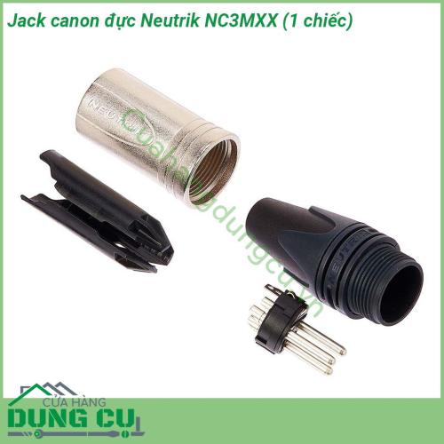 Jack canon đực Neutrik NC3MXX thiết kế thân giắc bằng kim loại - đuôi bằng nhựa bền bỉ khi rút ra và cắm vô trong thời gian dài Đảm bảo chất lượng tín hiệu kết nối đạt chuẩn  