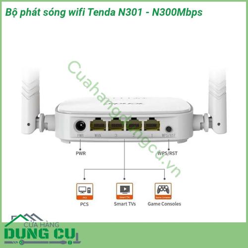 Bộ phát sóng wifi Tenda N301 được sản xuất và thiết kế nhỏ gọn theo tiêu chuẩn hiện đại  Thiết bị phù hợp để sử dụng cho các tòa nhà văn phòng khu nhà ở rộng rãi với việc được trang bị 2 ăng ten 5dBI và khả năng phát sóng wifi mạnh mẽ