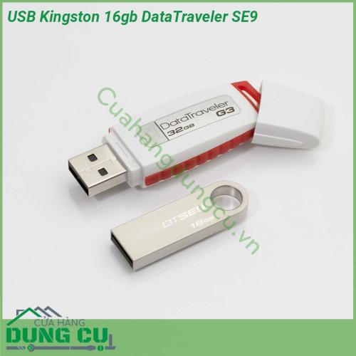 USB Kingston 16gb DataTraveler SE9 được thiết kế thời trang sang trọng với lớp vỏ ngoài bằng chất liệu kim loại cao cấp USB có kiểu dáng thanh kích thước nhỏ gọn có móc treo giúp bạn mang theo bên mình dễ dàng thuận tiện