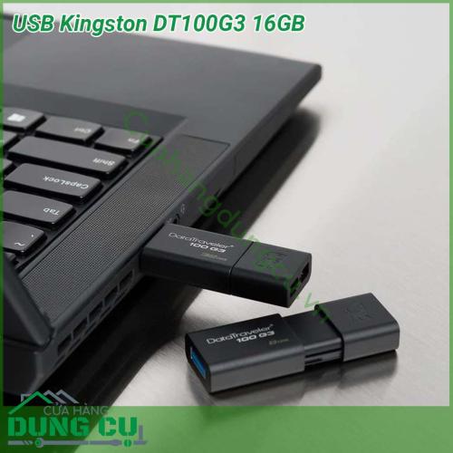 USB Kingston DT100G3 16GB với tông màu đen bí ẩn cùng thiết kế nhỏ gọn giúp thuận tiện để bạn theo bên mình khi di chuyển và sử dụng lúc cần thiết Đồng thời nắp USB sẽ bảo vệ cổng kết nối khỏi những hư hỏng do va chạm và bụi bẩn