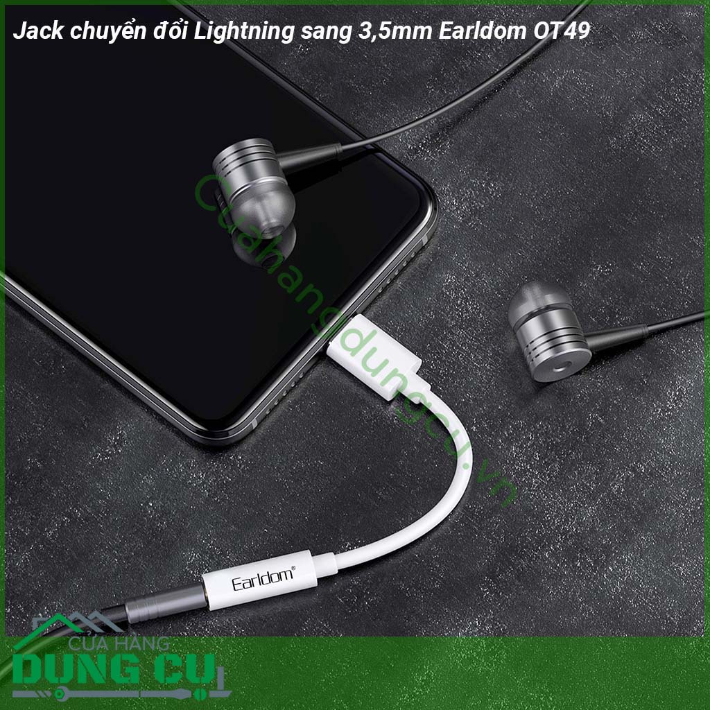 Jack chuyển đổi tai nghe chân Lightning sang 3 5mm Earldom OT49 thiết kế nhỏ gọn dây cáp chắc chắn dễ dàng mang theo