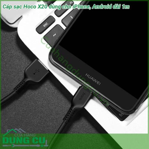 Cáp sạc nhanh Hoco X20 Flash dùng cho iPhone Android dài 1m màu đen được làm từ chất liệu nhựa TPE cao cấp mềm dẻo được phủ bên ngoài lớp PVC bảo vệ lõi đồng bên trong nâng cao tuổi thọ cho dây cáp sạc