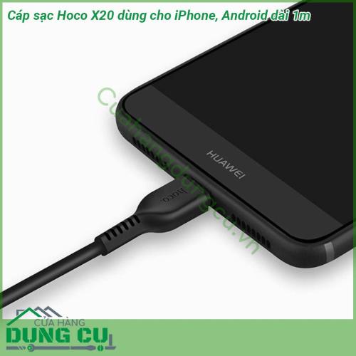 Cáp sạc nhanh Hoco X20 Flash dùng cho iPhone Android dài 1m màu đen được làm từ chất liệu nhựa TPE cao cấp mềm dẻo được phủ bên ngoài lớp PVC bảo vệ lõi đồng bên trong nâng cao tuổi thọ cho dây cáp sạc