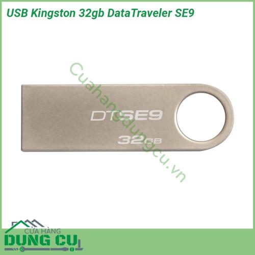 USB Kingston 32gb DataTraveler SE9 được thiết kế thời trang sang trọng với lớp vỏ ngoài bằng chất liệu kim loại cao cấp USB có kiểu dáng thanh kích thước nhỏ gọn có móc treo giúp bạn mang theo bên mình dễ dàng thuận tiện