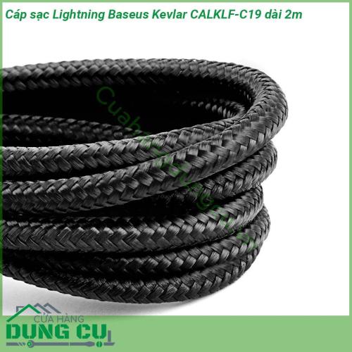 Cáp sạc Lightning Baseus Kevlar CALKLF-C19 dài 2m dây cáp được làm bằng sợi nylon carbon siêu bền Đầu cáp được thiết kế đặc biệt chắc chắn chống hiện tượng gảy đầu cáp Dây cáp vải dù siêu bền cho thời gian sử dụng cực lâu và ổn định  