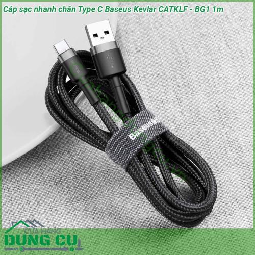 Cáp sạc nhanh chân Type C Baseus Kevlar CATKLF - BG1 1m đầu cáp được thiết kế đặc biệt chống hiện tượng gảy đầu cáp Dây cáp được làm bằng sợi nylon siêu bền Thời gian sử dụng cực lâu và ổn định Chuẩn giao tiếp USB Type-C