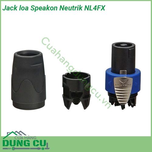 Jack loa Speakon Neutrik NL4FX thiết kế giắc loa đẹp và cứng cáp từ Châu Âu Hệ thống khoá chốt vặn chính xác gồm 3 phần rời dễ tháo lắp khi gắn với dây loa cho phép dùng nhiều năm không hư hỏng