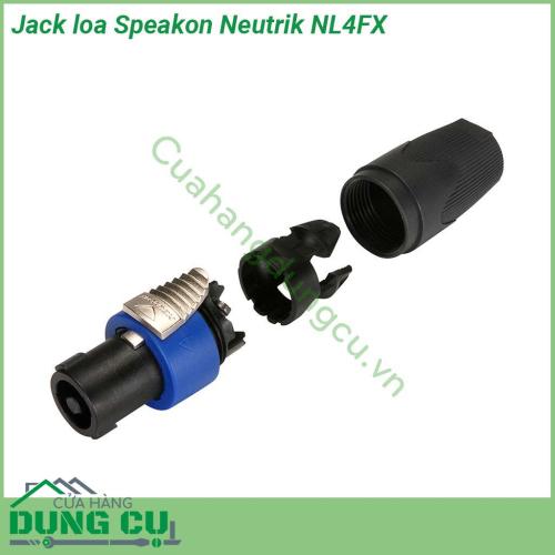 Jack loa Speakon Neutrik NL4FX thiết kế giắc loa đẹp và cứng cáp từ Châu Âu Hệ thống khoá chốt vặn chính xác gồm 3 phần rời dễ tháo lắp khi gắn với dây loa cho phép dùng nhiều năm không hư hỏng