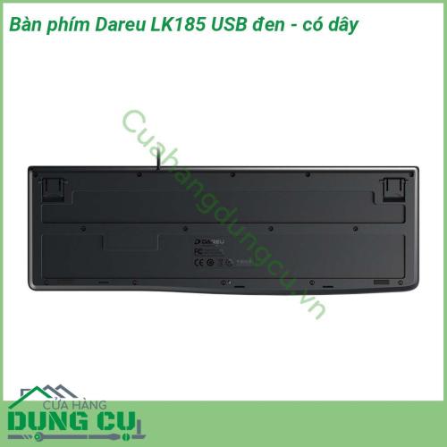 Bàn phím máy tính Dareu LK185 USB đen có dây có thiết kế đơn giản kiểu dáng mỏng thông dụng với vỏ được làm bằng chất liệu nhựa bền cao cấp và được phủ một lớp sơn màu đen chống bụi bảo vệ bàn phím Kiểu dáng full layout với đầy đủ 104 phím  