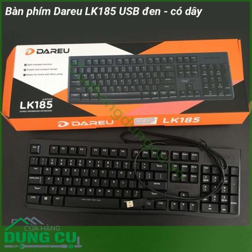 Bàn phím máy tính Dareu LK185 USB đen có dây có thiết kế đơn giản kiểu dáng mỏng thông dụng với vỏ được làm bằng chất liệu nhựa bền cao cấp và được phủ một lớp sơn màu đen chống bụi bảo vệ bàn phím Kiểu dáng full layout với đầy đủ 104 phím  