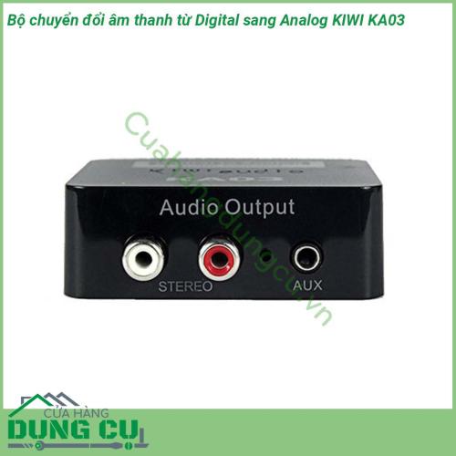 Bộ chuyển đổi âm thanh từ Digital sang Analog KIWI KA03 sử dụng chíp và linh kiện ngoại vi cao cấp nên cho ra âm thanh lớn rõ ràng trong trẻo chi tiết hơn hẳn các bộ chuyển quang thông thường Kết nối đơn giản dể sử dụng mà không cần cài đặt