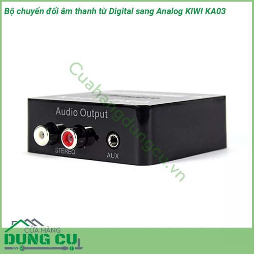 Bộ chuyển đổi âm thanh từ Digital sang Analog KIWI KA03 sử dụng chíp và linh kiện ngoại vi cao cấp nên cho ra âm thanh lớn rõ ràng trong trẻo chi tiết hơn hẳn các bộ chuyển quang thông thường Kết nối đơn giản dể sử dụng mà không cần cài đặt