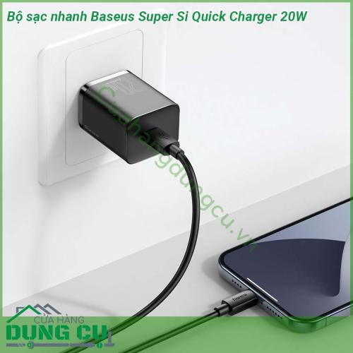 Bộ sạc nhanh Baseus Super Si PD 20W Q C 3 0 kích thước nhỏ gọn trọng lương nhẹ kiểu dáng thiết kế sang trọng đẹp mắt  Được thiết kế chuyên dụng cho iPhone 12 series iPhone 11 iPad và các Smartphone Android khác