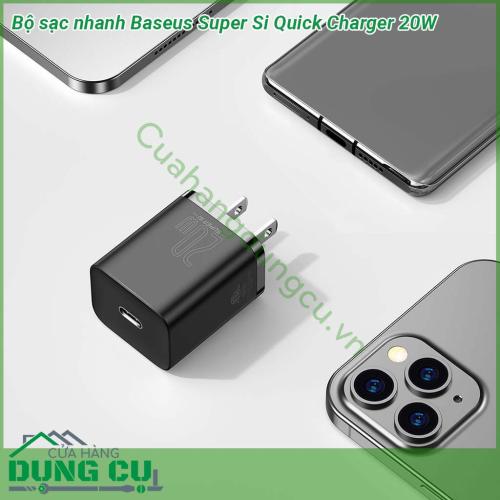 Bộ sạc nhanh Baseus Super Si PD 20W Q C 3 0 kích thước nhỏ gọn trọng lương nhẹ kiểu dáng thiết kế sang trọng đẹp mắt  Được thiết kế chuyên dụng cho iPhone 12 series iPhone 11 iPad và các Smartphone Android khác