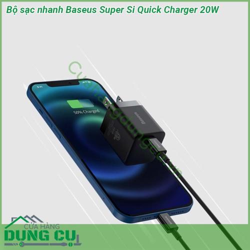 Bộ sạc nhanh Baseus Super Si PD 20W Q C 3 0 kích thước nhỏ gọn trọng lương nhẹ kiểu dáng thiết kế sang trọng đẹp mắt  Được thiết kế chuyên dụng cho iPhone 12 series iPhone 11 iPad và các Smartphone Android khác