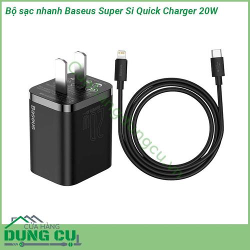 Bộ sạc nhanh Baseus Super Si PD 20W Q C 3 0 kích thước nhỏ gọn trọng lương nhẹ kiểu dáng thiết kế sang trọng đẹp mắt  Được thiết kế chuyên dụng cho iPhone 12 series iPhone 11 iPad và các Smartphone Android khác