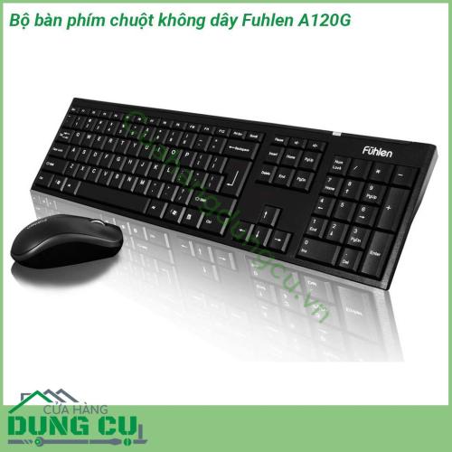 Bộ bàn phím chuột không dây Fuhlen A120G sở hữu kích thước gọn nhẹ  Phím bấm chắc chắn dứ khoát không có hiện tượng kẹt phím Chuột độ nhạy cao tạo cảm giác thoải mái cho người dùng Đầu thu mini Kết nối và sử dụng kết nối thông minh