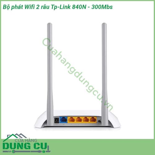 Bộ phát Wifi 2 râu Tp-Link 840N - 300Mbs thiết bị kết nối mạng kết hợp thiết kế đặc biệt dành nhu cầu mạng văn phòng nhỏ gia đình  Tốc độ Wi-Fi chuẩn N lên đến 300Mbps sử dụng cho các ứng dụng đòi hỏi độ nhạy băng thông và các công việc cơ bản