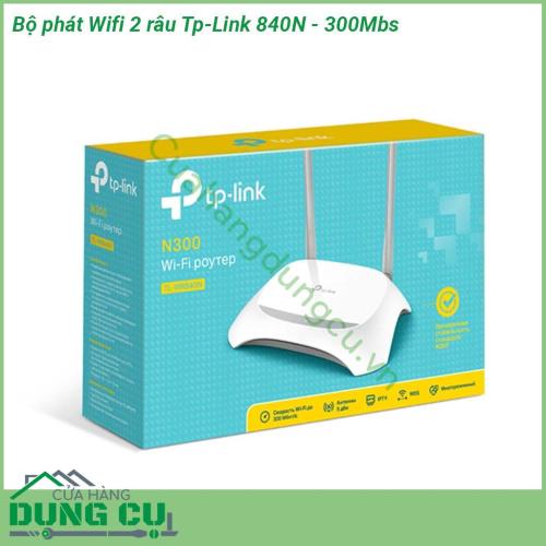 Bộ phát Wifi 2 râu Tp-Link 840N - 300Mbs thiết bị kết nối mạng kết hợp thiết kế đặc biệt dành nhu cầu mạng văn phòng nhỏ gia đình  Tốc độ Wi-Fi chuẩn N lên đến 300Mbps sử dụng cho các ứng dụng đòi hỏi độ nhạy băng thông và các công việc cơ bản