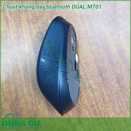 Chuột không dây bluetooth DUAL M701 thiết kế vừa bắt mắt vừa thoải mái  Chuột gồm 2 nút bấm trái và phải 1 con lăn chính giữa và 1 nút tinh chỉnh dpi Các nút bấm êm và ăn Con lăn cuộn nhanh