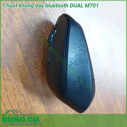 Chuột không dây bluetooth DUAL M701 thiết kế vừa bắt mắt vừa thoải mái  Chuột gồm 2 nút bấm trái và phải 1 con lăn chính giữa và 1 nút tinh chỉnh dpi Các nút bấm êm và ăn Con lăn cuộn nhanh