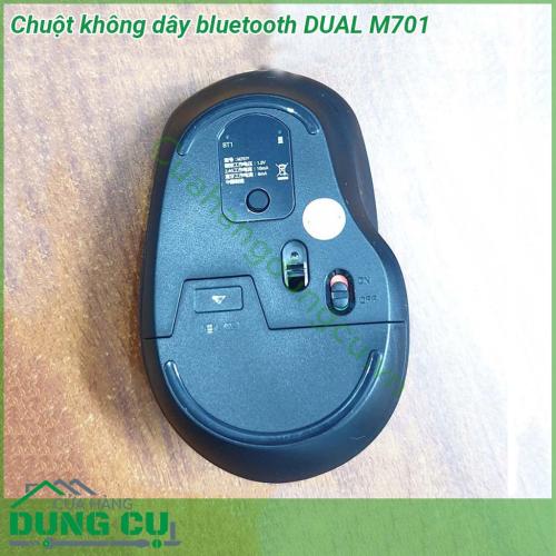 Chuột không dây bluetooth DUAL M701 thiết kế vừa bắt mắt vừa thoải mái  Chuột gồm 2 nút bấm trái và phải 1 con lăn chính giữa và 1 nút tinh chỉnh dpi Các nút bấm êm và ăn Con lăn cuộn nhanh