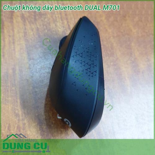 Chuột không dây bluetooth DUAL M701 thiết kế vừa bắt mắt vừa thoải mái  Chuột gồm 2 nút bấm trái và phải 1 con lăn chính giữa và 1 nút tinh chỉnh dpi Các nút bấm êm và ăn Con lăn cuộn nhanh