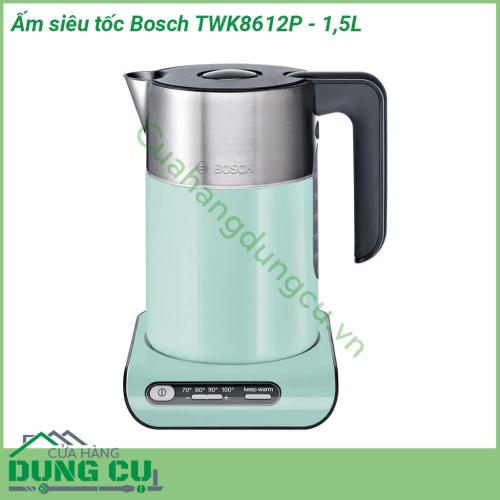 Ấm siêu tốc Bosch TWK8612P - 1 5L với kiểu dáng sang trọng hiện đại máu sắc nổi bật Chất liệu inox  Nắp ấm được thiết kế đặc biệt bạn sẽ dễ dàng hơn khi rót nước ra ngoài Đế xoay 360 độ dễ dàng lấy và đặt bình vào nhanh chóng