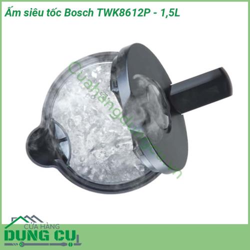 Ấm siêu tốc Bosch TWK8612P - 1 5L với kiểu dáng sang trọng hiện đại máu sắc nổi bật Chất liệu inox  Nắp ấm được thiết kế đặc biệt bạn sẽ dễ dàng hơn khi rót nước ra ngoài Đế xoay 360 độ dễ dàng lấy và đặt bình vào nhanh chóng