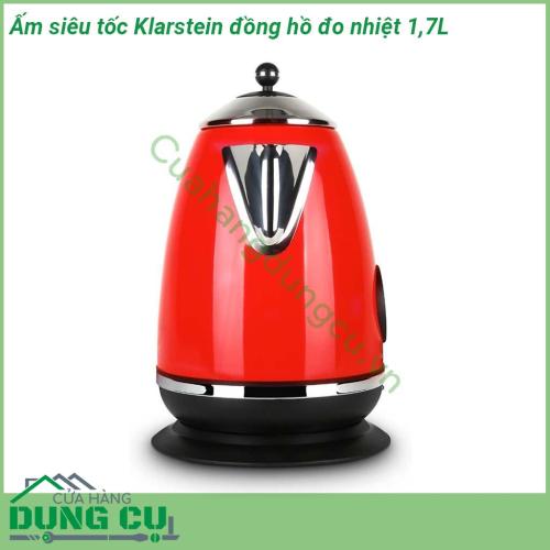 Ấm siêu tốc Klarstein có đồng hồ đo nhiệt độ 1 7L được làm từ chất liệu inox độ bền cao chống ăn mòn Phong cách cổ điển Retro màu đỏ Đặc biệt  thân ấm có thiết kế mặt đồng hồ thể hiện nhiệt độ nước khi đun mang đến cho người dùng một cảm giác mới lạ