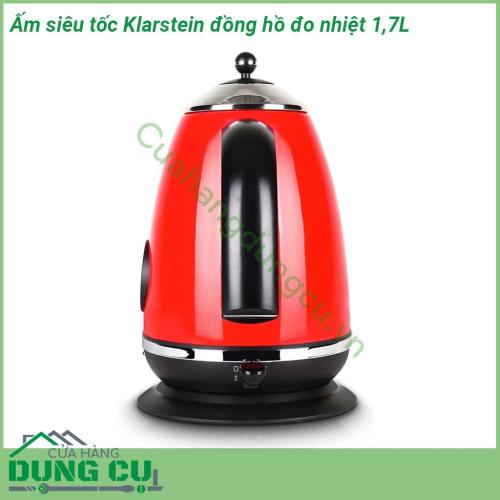 Ấm siêu tốc Klarstein có đồng hồ đo nhiệt độ 1 7L được làm từ chất liệu inox độ bền cao chống ăn mòn Phong cách cổ điển Retro màu đỏ Đặc biệt  thân ấm có thiết kế mặt đồng hồ thể hiện nhiệt độ nước khi đun mang đến cho người dùng một cảm giác mới lạ