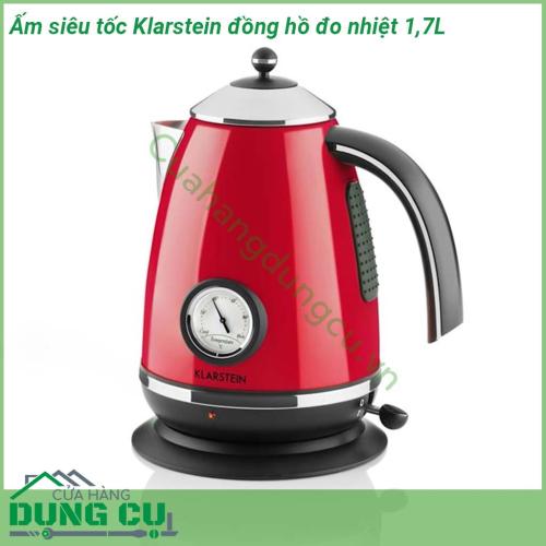 Ấm siêu tốc Klarstein có đồng hồ đo nhiệt độ 1 7L được làm từ chất liệu inox độ bền cao chống ăn mòn Phong cách cổ điển Retro màu đỏ Đặc biệt  thân ấm có thiết kế mặt đồng hồ thể hiện nhiệt độ nước khi đun mang đến cho người dùng một cảm giác mới lạ