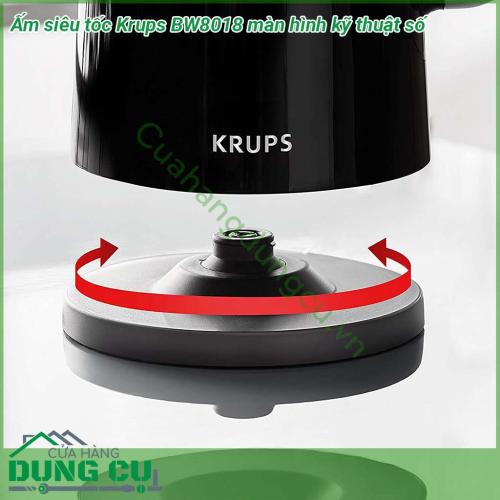 Ấm siêu tốc Krups BW8018 kiểu dáng hiện đại bắt mắt với màu đen huyền bí Dung tích 1 7L với chất liệu thép không gỉ độ bền cao Đặc biệt ấm còn được thiết kế với màn hình kỹ thuật số dễ đọc hiển thị nhiệt độ thực tế trong ấm