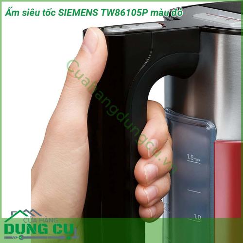 Ấm siêu tốc SIEMENS TW86105P màu đỏ được cấu tạo từ thép không rỉ và nhựa cao cấp an toàn tuyệt đối cho sức khoe Ấm có 4 mức nhiệt 70-80-90-100 giúp đáp ứng mọi nhu cầu của gia đình và giúp tiết kiệm điện