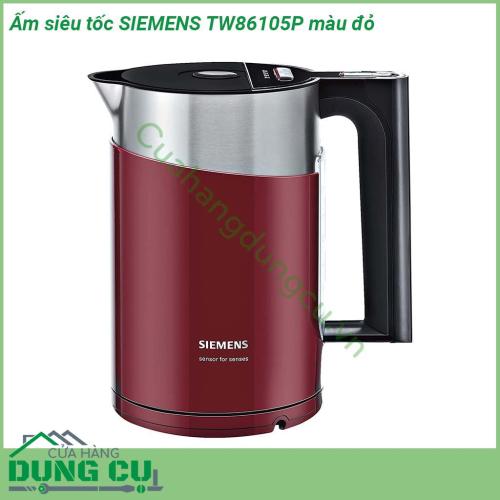 Ấm siêu tốc SIEMENS TW86105P màu đỏ được cấu tạo từ thép không rỉ và nhựa cao cấp an toàn tuyệt đối cho sức khoe Ấm có 4 mức nhiệt 70-80-90-100 giúp đáp ứng mọi nhu cầu của gia đình và giúp tiết kiệm điện