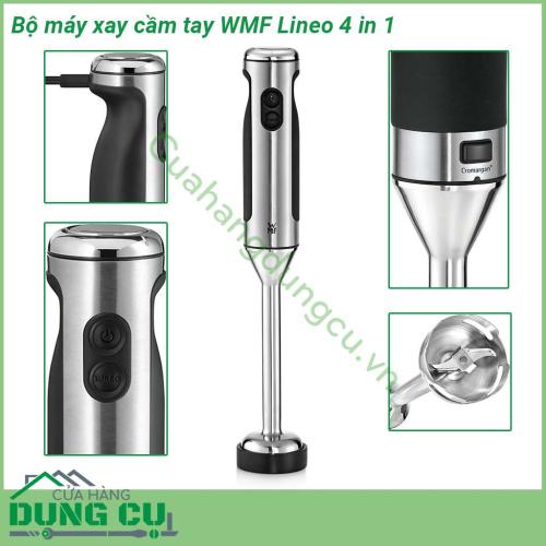 Bộ máy xay cầm tay WMF Lineo 4 in 1 có thiết kế thon gọn Máy xay được làm từ thép không gỉ Cromargan giúp cho sản phẩm không bì trầy xước bên lâu chịu lực và chịu nhiệt rất tốt Lưỡi dao sắc bén cứng cáp  Tay cầm chống trượt thoải mái và an toàn tối đa