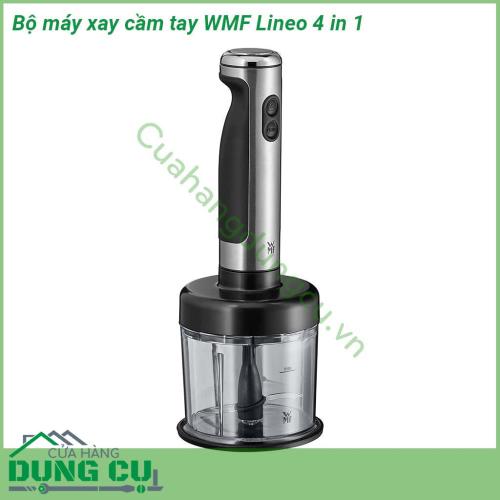 Bộ máy xay cầm tay WMF Lineo 4 in 1 có thiết kế thon gọn Máy xay được làm từ thép không gỉ Cromargan giúp cho sản phẩm không bì trầy xước bên lâu chịu lực và chịu nhiệt rất tốt Lưỡi dao sắc bén cứng cáp  Tay cầm chống trượt thoải mái và an toàn tối đa