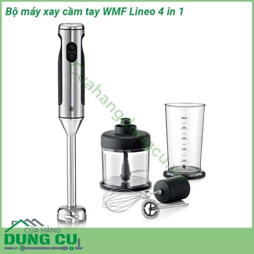 Bộ máy xay cầm tay WMF Lineo 4 in 1 có thiết kế thon gọn Máy xay được làm từ thép không gỉ Cromargan giúp cho sản phẩm không bì trầy xước bên lâu chịu lực và chịu nhiệt rất tốt Lưỡi dao sắc bén cứng cáp  Tay cầm chống trượt thoải mái và an toàn tối đa