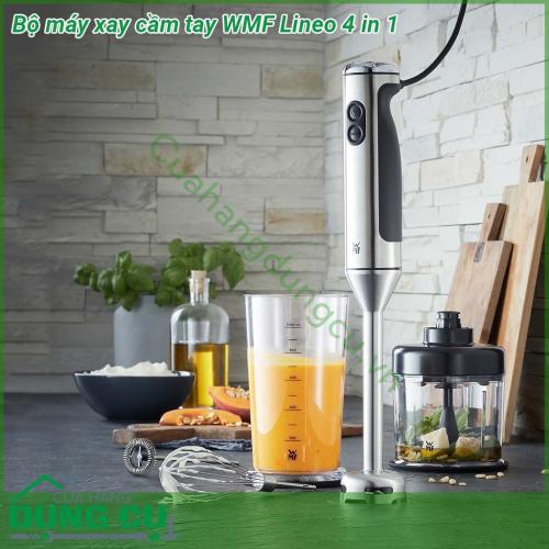 Bộ máy xay cầm tay WMF Lineo 4 in 1 có thiết kế thon gọn Máy xay được làm từ thép không gỉ Cromargan giúp cho sản phẩm không bì trầy xước bên lâu chịu lực và chịu nhiệt rất tốt Lưỡi dao sắc bén cứng cáp  Tay cầm chống trượt thoải mái và an toàn tối đa