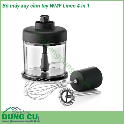 Bộ máy xay cầm tay WMF Lineo 4 in 1 có thiết kế thon gọn Máy xay được làm từ thép không gỉ Cromargan giúp cho sản phẩm không bì trầy xước bên lâu chịu lực và chịu nhiệt rất tốt Lưỡi dao sắc bén cứng cáp  Tay cầm chống trượt thoải mái và an toàn tối đa