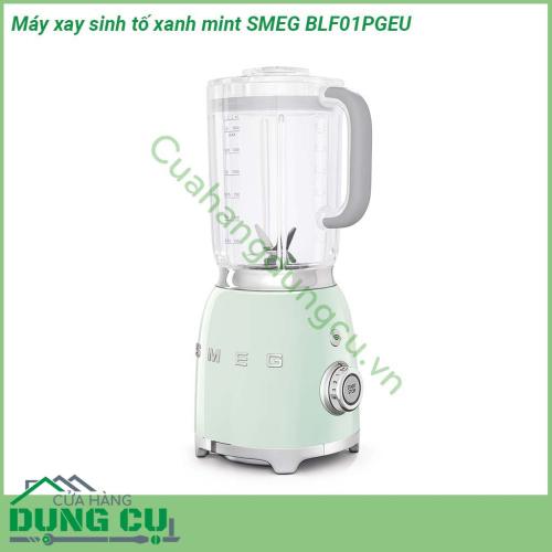 Máy xay sinh tố xanh mint SMEG BLF01PGEU kiểu dáng đẹp mạnh mẽ  chất liệu Aluminium được sơn bóng  Bình nhẹ dễ lau chùi có khả năng chống và đập trày xước và chịu nhiệt  Nắp mở trong suốt Lưỡi dao đôi có thể tháo rời làm bằng thép không gỉ