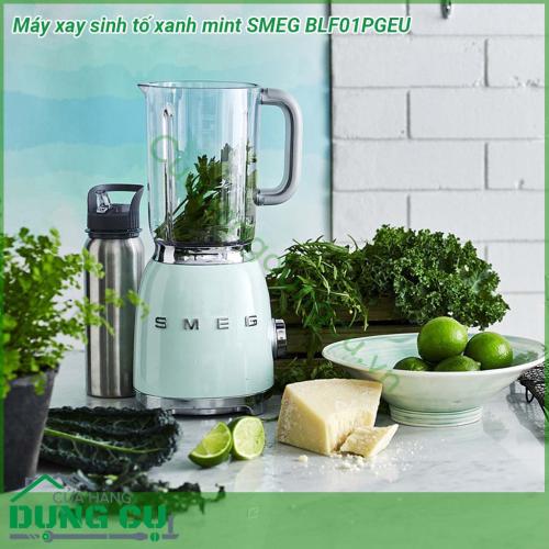 Máy xay sinh tố xanh mint SMEG BLF01PGEU kiểu dáng đẹp mạnh mẽ  chất liệu Aluminium được sơn bóng  Bình nhẹ dễ lau chùi có khả năng chống và đập trày xước và chịu nhiệt  Nắp mở trong suốt Lưỡi dao đôi có thể tháo rời làm bằng thép không gỉ