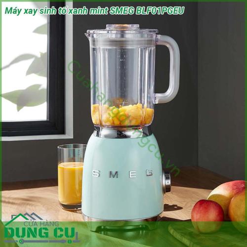 Máy xay sinh tố xanh mint SMEG BLF01PGEU kiểu dáng đẹp mạnh mẽ  chất liệu Aluminium được sơn bóng  Bình nhẹ dễ lau chùi có khả năng chống và đập trày xước và chịu nhiệt  Nắp mở trong suốt Lưỡi dao đôi có thể tháo rời làm bằng thép không gỉ