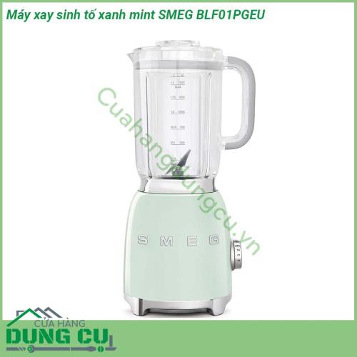 Máy xay sinh tố xanh mint SMEG BLF01PGEU kiểu dáng đẹp mạnh mẽ  chất liệu Aluminium được sơn bóng  Bình nhẹ dễ lau chùi có khả năng chống và đập trày xước và chịu nhiệt  Nắp mở trong suốt Lưỡi dao đôi có thể tháo rời làm bằng thép không gỉ